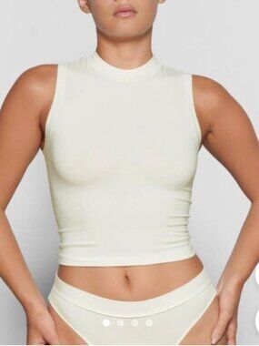 SKIMS Cotton Jersey Mock Neck Tank Marble S | Soft Stretch Fitted Top